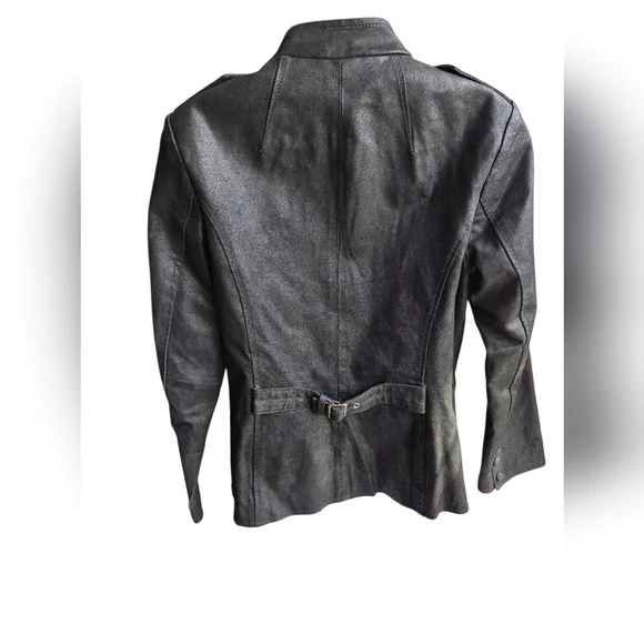 Vintage Twiggy Black Leather Button Up Womens Jacket Coat Size S - Picture 2 of 4